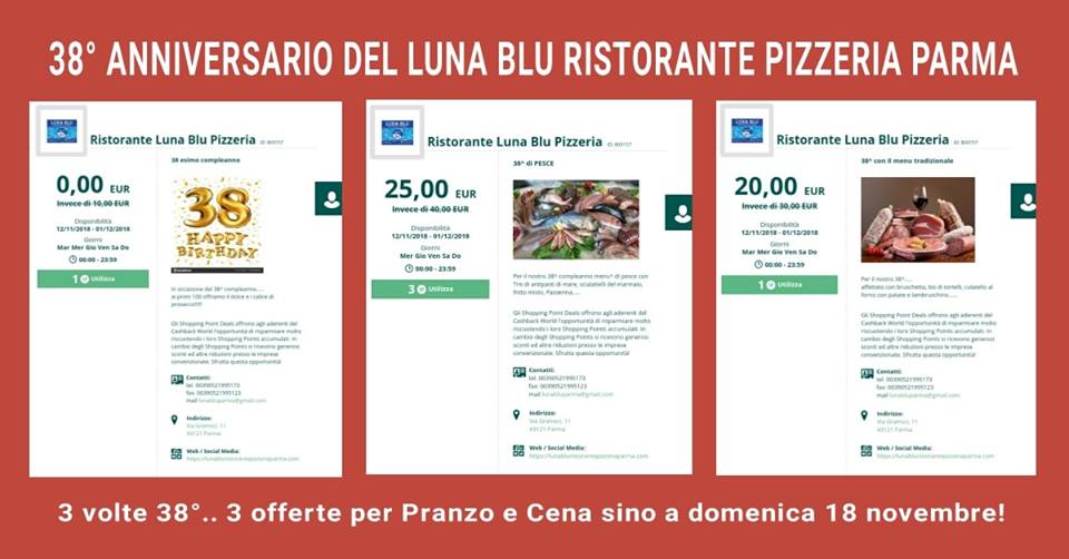 Ristorante Pizzeria Luna Blu Parma: un Mega 38° Anniversario